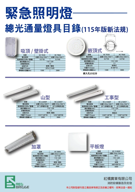 緊急照明燈光通量燈具目錄-1000LM以上
